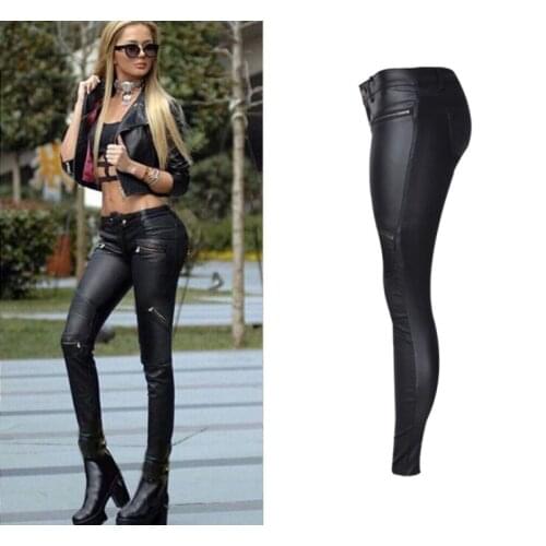 Big Plus Size PU Leather Pants Women Hip Push Up Black Sexy Female Stretch Leggings Casual Skinny Pencil Pants