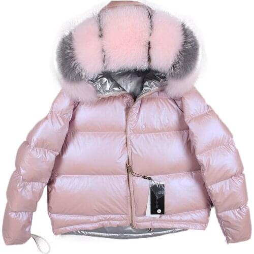 2020 new winter jacket women Down natural fox fur collar coat loose short white duck down real fur coat