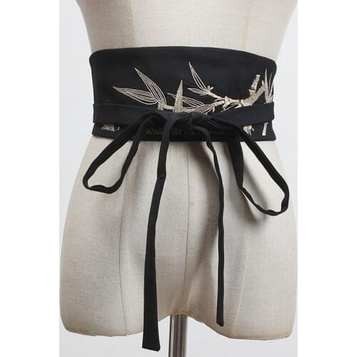 SeeBeautiful Simple Embroidery Lace Up Waist Seal Wide Belt Woman Summer Autumn 2020 New Tide Fashion All Match T136