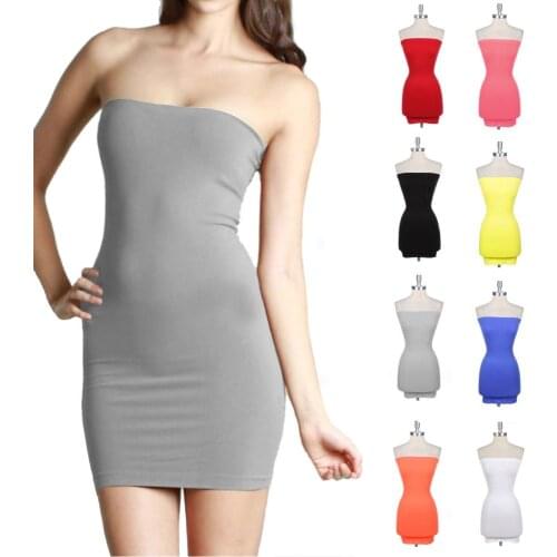 Women Sexy Sleeveless Strapless Bodycon Tube Dress Night Club Bar Off Shoulder Elastic Basic Short Mini Package Dress Vestidos