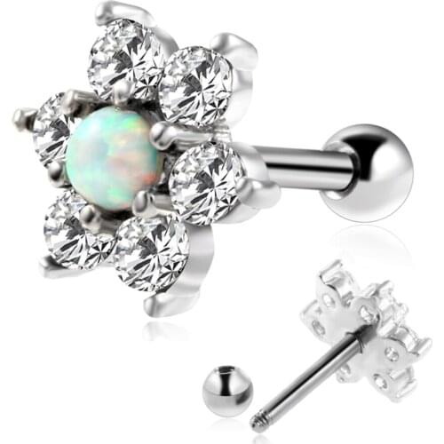 1Pc Opal Crystal Flower Fake Piercing Earring Ear Tragus Cartilage Ear Stud Ear Gauge Pircing Oreja Orelha Body Jewelry