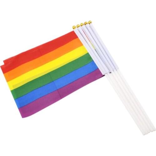 14*21cm Gay Pride Flag Lesbian LGBT Colorful Rainbow Hand Waving Banners With Plastic Flagpoles LX4347