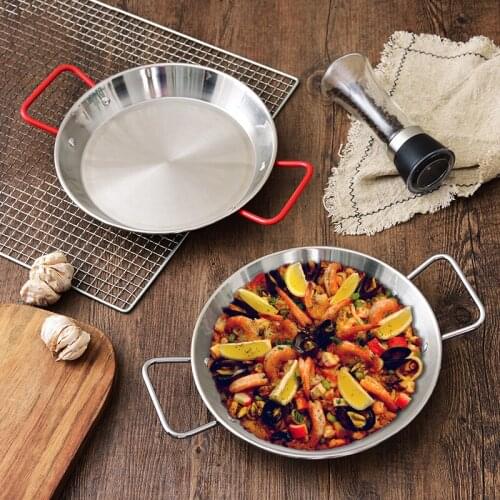 20-30cm Thickened Stainless Steel Paella Pan Spanish Seafood Frying Pot Non-stick Cheese Rice Cooker Food Fruit Plate Container
