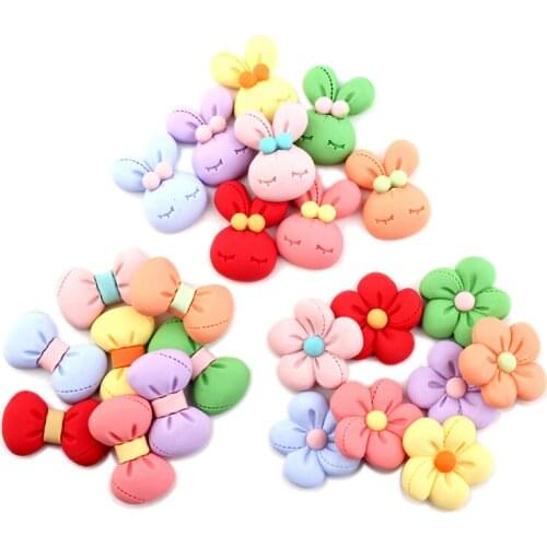 20Pcs Bow Tie Rabbit Five Petal Flower Flat Back Bags Rubber Cabochon DIY Decorations Phone Scrapbooking Deco Art materials