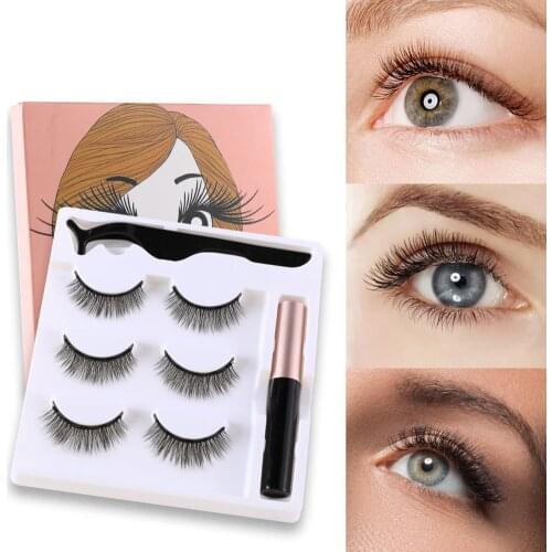 3 Pairs Magnetic Eyelashes with Eyeliner Kit Waterproof Eyelashes Set Glue Free Reusable False Eyelashes Natural Look