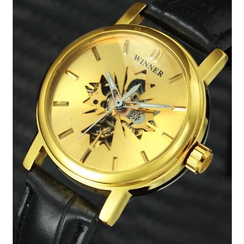 Ladies Fashion Watches 2019 WINNER Leather Skeleton Watches for Women Top Brand Luxury Mechanical Wristwatches montre femme gift