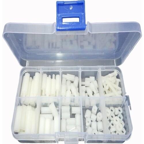 120 PCS/Set M3 Black Or White Plastic Nylon Screws Nuts And Bolts Assorted Kit Nylon Spacers Hex