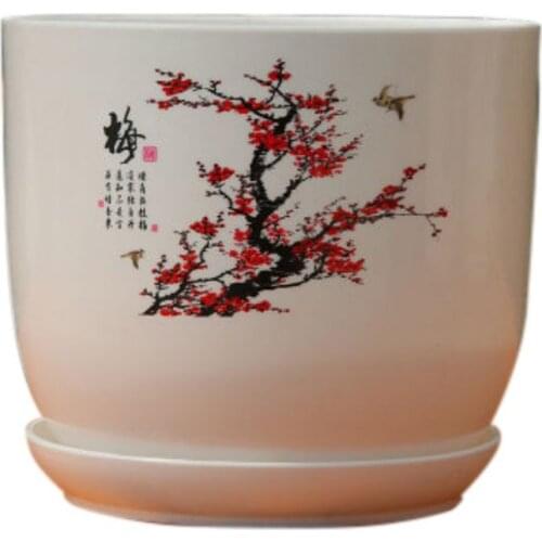 Chinese Style Resin Flowerpot For Succulent Plant Pot Bonsai Pots Flower Pot With Drainage Hole Container Planter