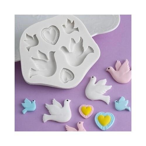 Clay Silicone Mold Sugarcraft Fondant Mould Cake Decorating Tools PRZY Love Dove of Peace Chocolate Resin Cartoon Pigeon Moulds