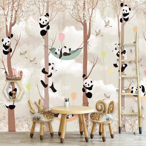 Dropship 3D Photo Abstract Tree Cartoon Panda Bird Bedroom Living Room Wallpaper Children Room Wallpaper Kids Home Improvement