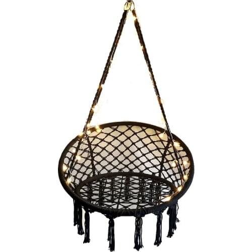 Hammock Chair Macrame Swing, Hanging Lounge Mesh Chair Durable Cotton Rope Swing for Bedroom, Patio, Garden, Deck, Yard, Max Cap