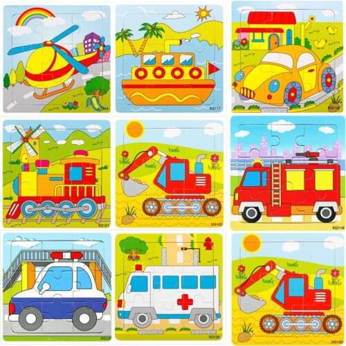Cartoon Animal Wooden Puzzle Intelligence Kids Educational Baby Toys Gift Tangram Shapes Jigsaw Board Toys for Children