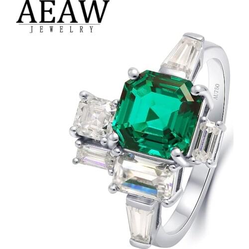 Solid 14k White Gold 3.0ct Lab Grown Colombian Emerald Moissanite Engagement Ring Luxury Jewelry for Wedding Engagement