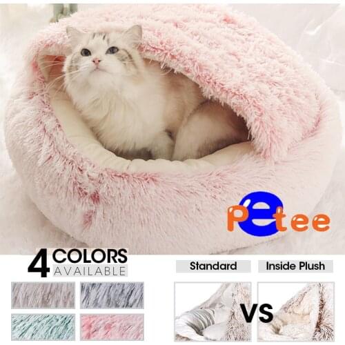 Dog Bed Round Plush Cat Warm Bed House Soft Long Plush Pet Dog Bed For Small Dogs Cat Nest 2 In 1 Cat Bed Cushion Sleeping Sofa