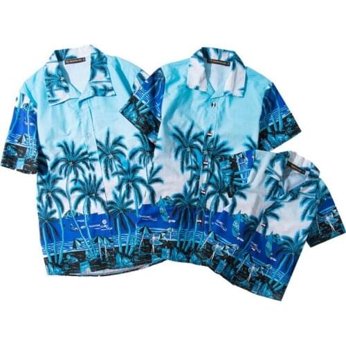 Summer a family of three Short Sleeve Beach Hawaii Shirts Casual camisa masculina Printed Beach Shirts
