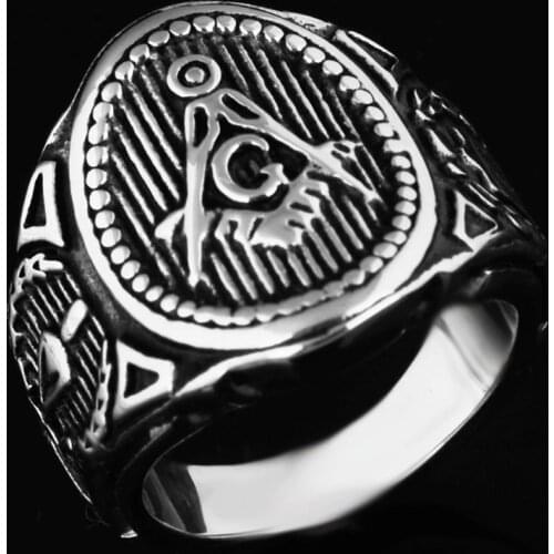 College Style Look Silver Stainless Steel Freemason Ring Masonic Rings. Freemasons Jewelry for Free Masonry Member