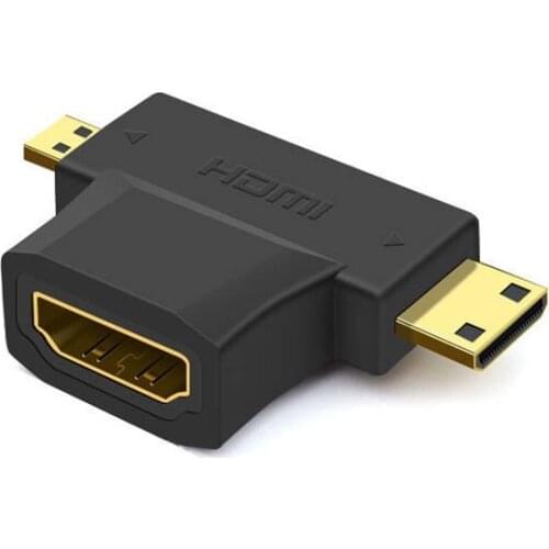 Micro/Mini HDMI-compatible male to standard HDMI-compatible female two-in-one adapter connector