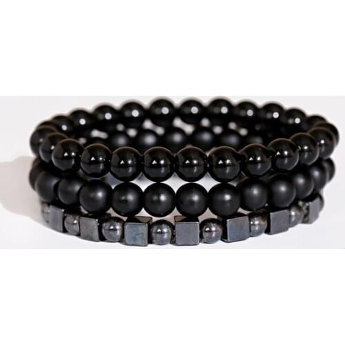 Fashion Cube Black Beads Mens Bracelet Homme Pulseras Hombre Handmade Natursl Stone Bracelet Set Jewelry Gift