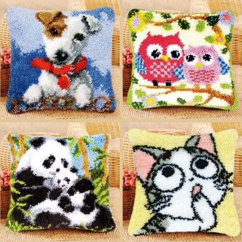 Cartoon Animals Latch Hook Rug Kit For Needlework Knitted Cushion Pillow Canvas Cross Stitch DIY Embroidery Carpet Crocheting