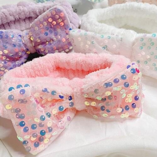 New style plush hairband cute sequin bowknot make-up wash hairband facial mask hair accessories women