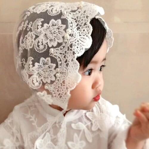 Princess Darling 0-1-year-old hat, Lace Lace, hand-made Pearl inlay, bow and breathable lace baby fedora, photo cap