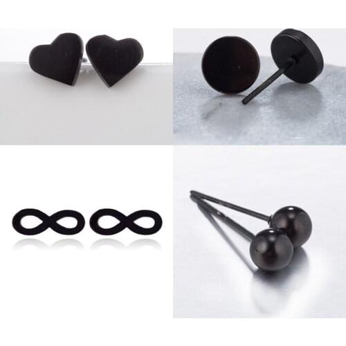 SMJEL Punk Love Heart Black Earrings Btw New 2018 Stainless Steel Round Ball Infinity Earring Stud Set oorbellen 4 Pairs/Set