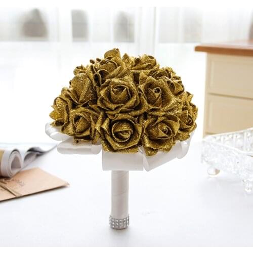 Shining Foam Flower Wedding Bouquets Crystal Rose Flower Bridal Bouquets Handmade Bridesmaid Wedding Accessories de mariage