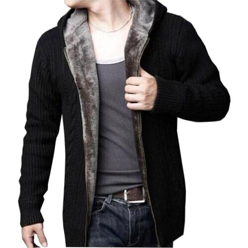 Autumn and Winter New Plus velvet Men Loose Sweater Casual Warm Hooded Solid Color Coat zipper Large size Thick Sweater Size 3XL