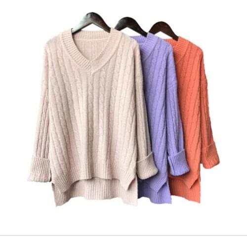 Loose Fashion Autumn Winter Women Sweater2018New V-Neck Short Women Knitted Sweater Pullovers Long Sleeve Warm Basic SweaterQ697