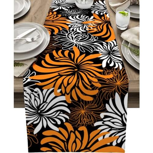 Chrysanthemum Texture Table Runner Wedding Decor Table Cover Christmas Decoration Holiday Party Tablecloth
