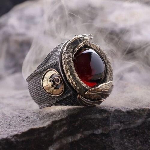 Domineering Mens Dragon Ring Black Gold Plated Motorcycle Party Red Zircon Men Women Wedding Ring Punk Biker Jewelry Gifts