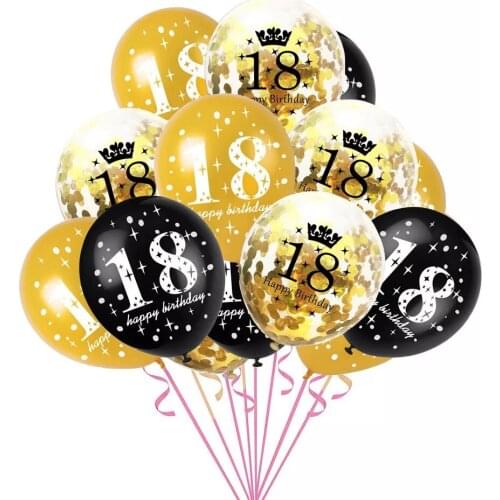 15pcs/set 18th Happy Birthday Balloon Decor Gold Silver Confetti Latex Balloons for 18 Year Old Birthday Celebrate Decoration