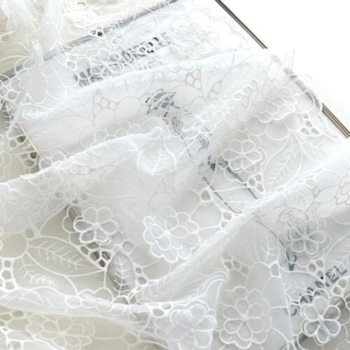 High quality pure white mesh fabric Three dimensional double layer embroidery fabrics High end dress shirt hand decoration tissu