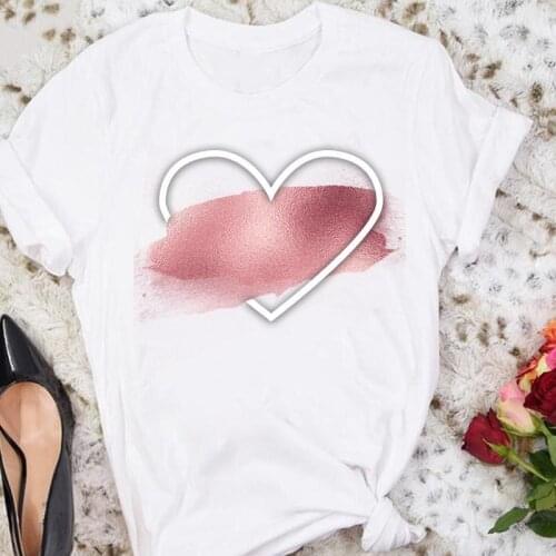 Women Cartoon Love Heart Short Sleeve Watercolor Summer Sexy Tshirts Fashion Clothes Stylish T Top Lady Print Tee T-Shirt