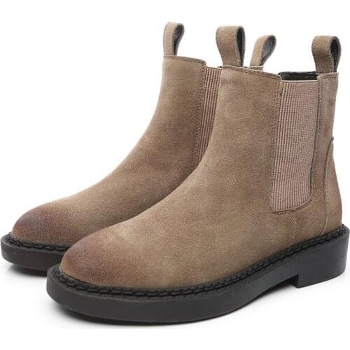 Women Chelsea Boots Brand Winter Warm High Quality Leather Ankle Boots Plus Size 40 Platform Single Flats Shoes Woman