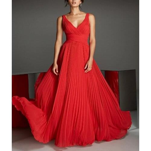 Sexy Red Evening Formal Dress V Neck Backless Chiffon Long Elegant Prom Party Gown Robe De Soiree Summer Vestidos Size Plus