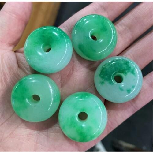 1pc Chinese Green Jade Safety Buckle Pendant Doughnut Necklace Charm Jewellery Fashion Amulet Luck Gifts Sweater Chain Free rope