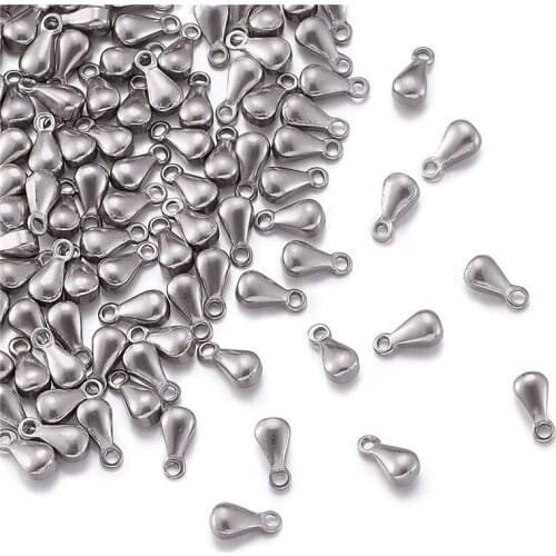 100pcs Stainless Steel Drop Pendants necklace jewelry making, 6x3x3mm, Hole: 1mm F60
