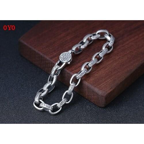 2020 new style 925 sterling silver vintage style boys bracelet six-character mantra vajra ring buckle
