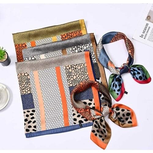 2020 Autumn Women Silk Scarf Fashion Square Bandanas Warm small Satin scarves for Ladies Shawl Hair Neck Hijab Chiffon 70*70 Cm