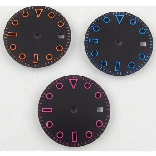 28.5mm Black Sterile Watch Dial Blue/Pink/Orange Marks Fit ETA2836 Miyota 8215 821A 8205 MOVEMENT