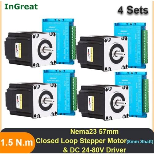 4 Sets 4-Axis 1.5Nm Nema23 Closed Loop Hybird Stepper Motor 214Oz.in 57mm 3A & DC DSP Encoder Easy Servo Driver for CNC Router
