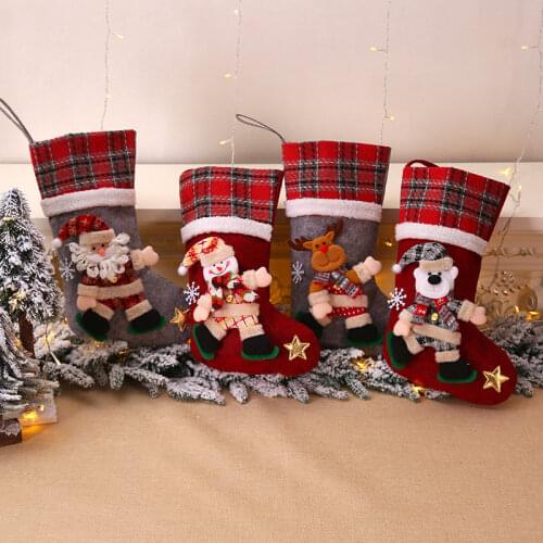 Large Christmas Stocking Xmas Gift Bags Fireplace Decoration Socks New Year Candy Bag Christmas Decor for Home Children Gift Bag