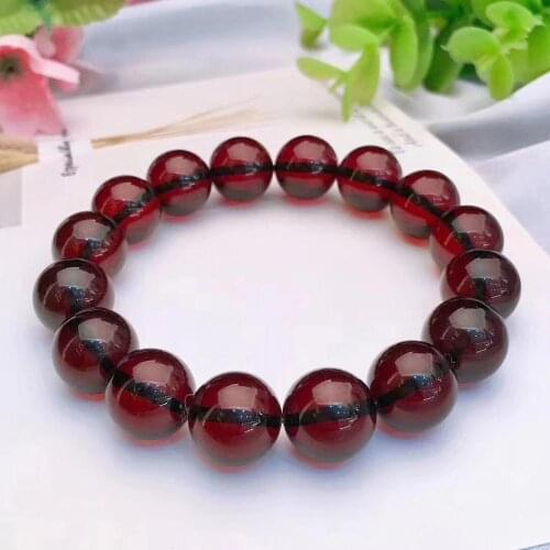 Natural Blood Amber Women Men Stretch Crystal Bracelet 12.5mm Stretch Beads Bracelet Jewelry Drop Shipping Genuine AAAAAA
