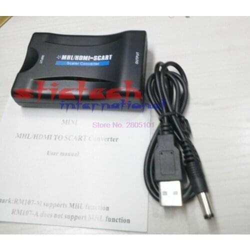 By dhl or ems 10 sets HDMI to SCART Composite Video Converter Stereo Audio Adapter +USB Cable Free Shipping