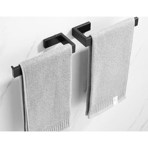 Black Towel Ring 304 Stainless Steel Thick Short Hand Cleaning Towel Ring Hole-Free Bathroom Towel Rack Northern Europe