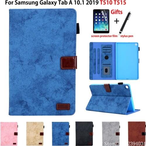 Business Case For Samsung Galaxy Tab A 10.1 2019 T510 T515 SM-T510 Cover Funda Tablet PU Leather Flip Stand Skin Shell +Film+Pen