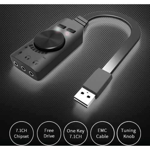Headset Audio Jack Cable Adapter Switch Volume Adjustment GS3 7.1 Channel USB Sound Card Adapter External Volume Adjustable