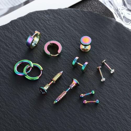 6Pairs/Set Gothic Stud Earrings Earring Stainless Steel Dumbbell Tragus Stud Earring Cartilage Helix Body Piercing Jewelry 2020
