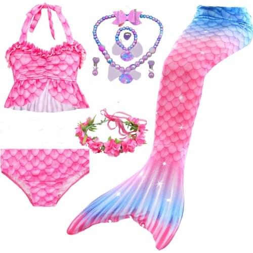 Children Mermaid Swimwear Girls Pink Blue Bikini Set Kids Swimsuit Cosplay Mermaid Tail Costume for Swimming